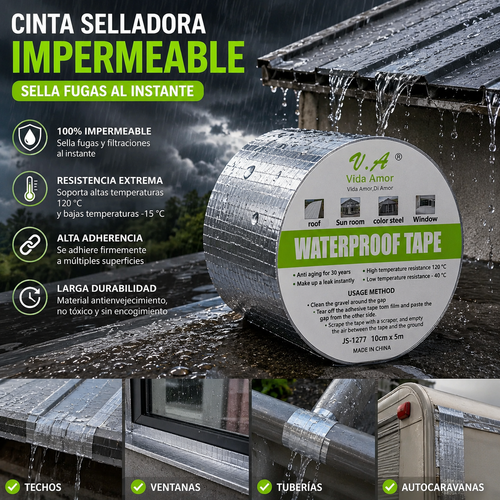 "Cinta selladora impermeable de butilo para techos, ventanas, tuberías y autocaravanas - 10cm x 5m"