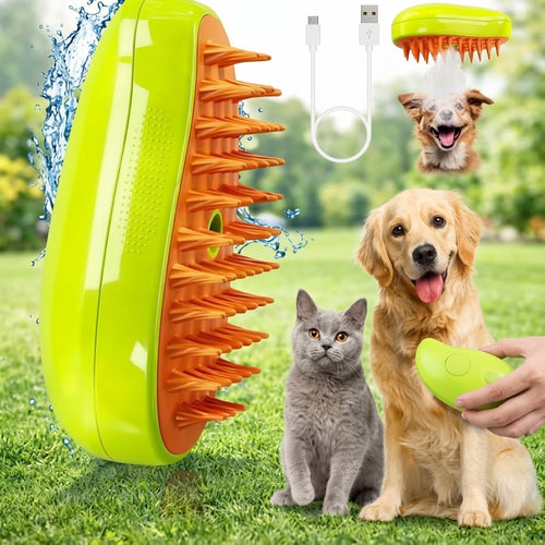 "Cepillo de vapor recargable USB-C para perros y gatos - cerdas de silicona suaves"