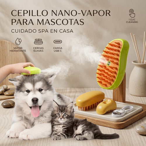 "Cepillo de vapor 3 en 1 para mascotas - cuidado spa en casa para perros y gatos"