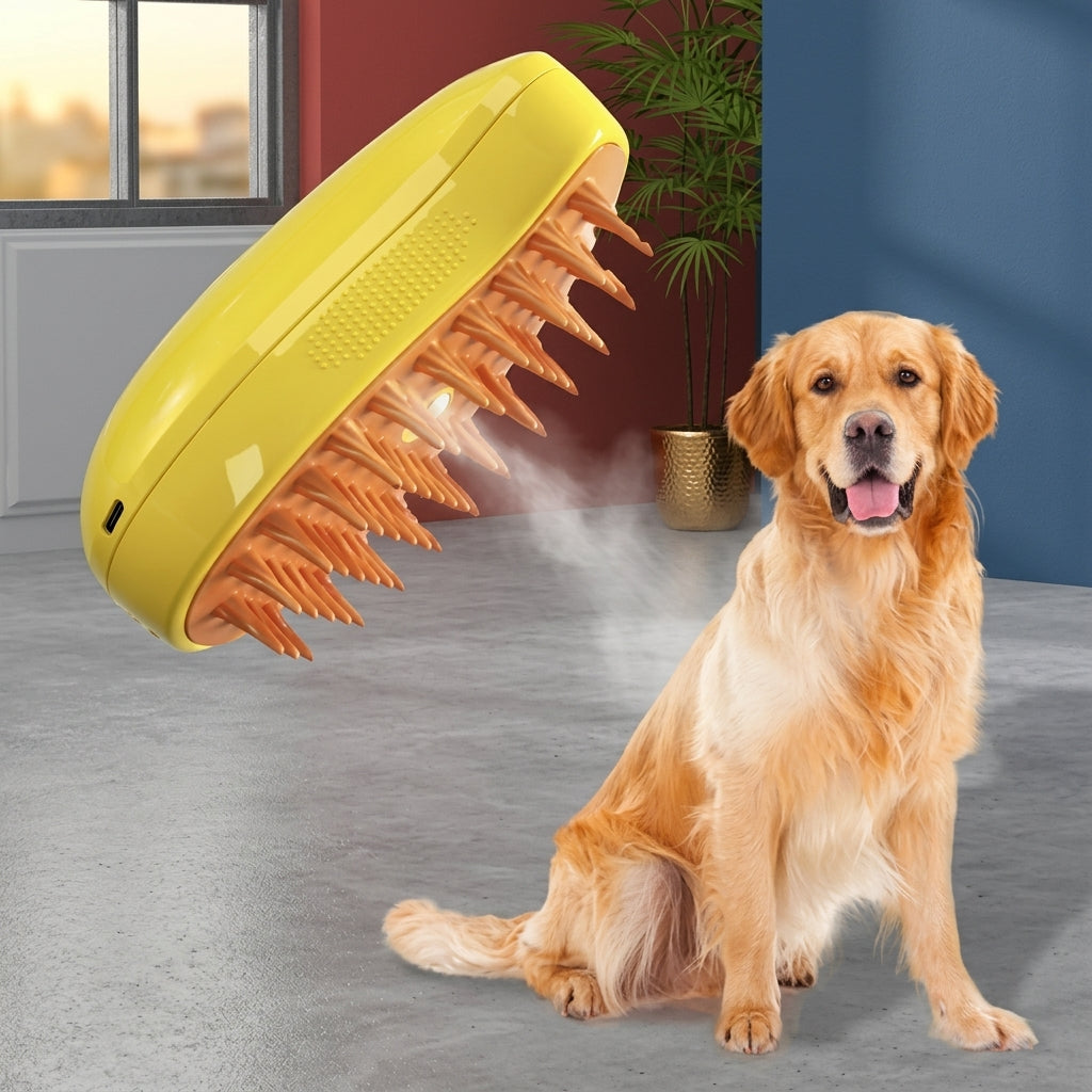 "Cepillo de vapor para perros con vapor hidratante - silicona suave recargable"